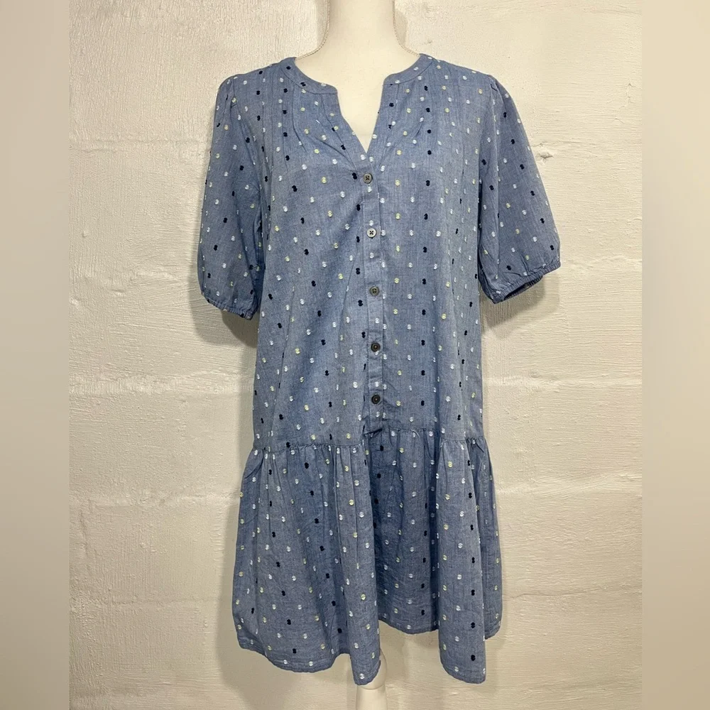 LOFT CLIP CHAMBRAY TIERED SWING DRESS NEW WITH TAG (a310) - Picture 7 of 14